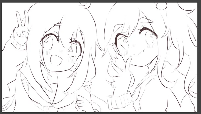 なでしことあおいのおたおめ絵、全然間に合わなかったので供養していいですか?(でも気がむいたら色塗りもした〜〜〜〜い!!!!!!) 