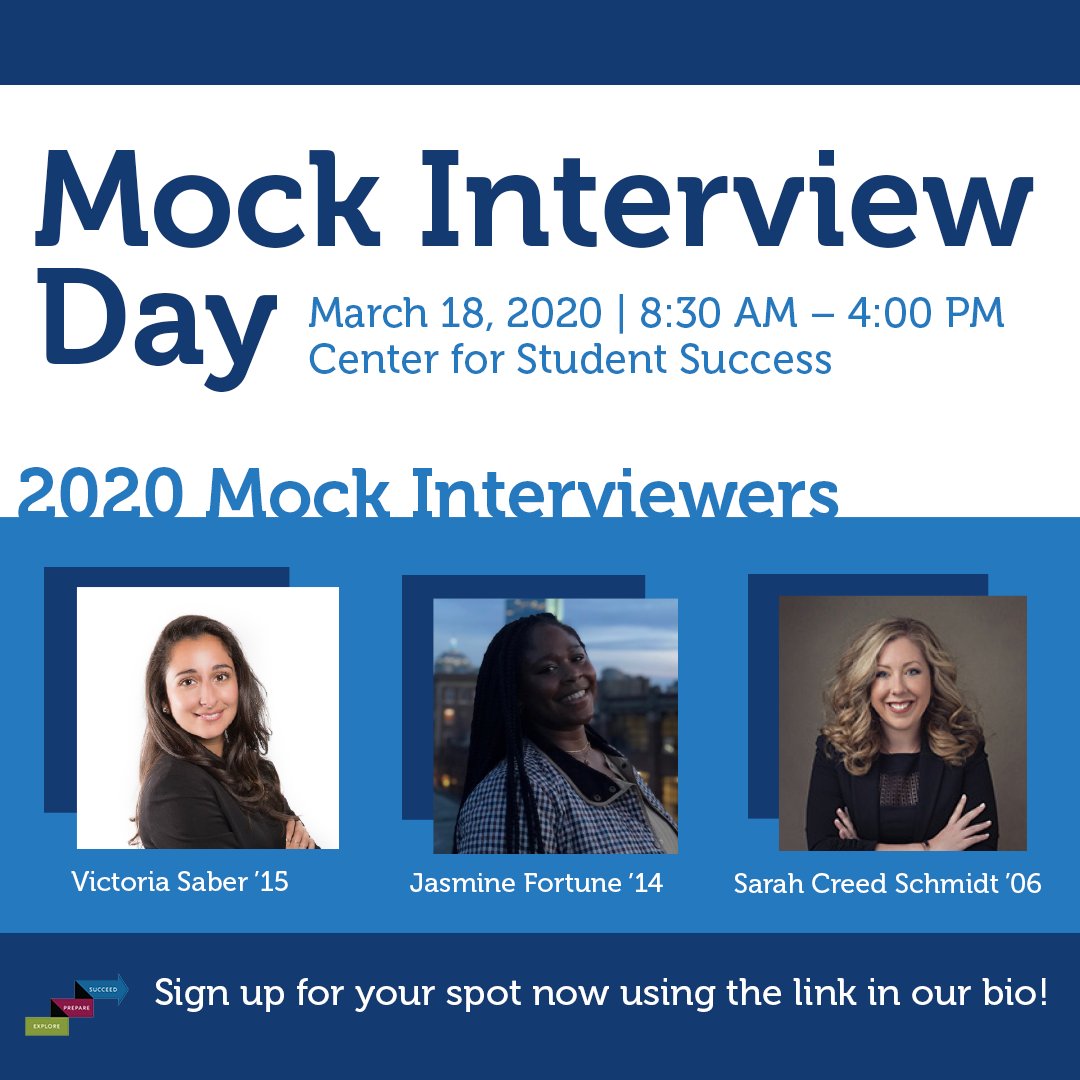 SimmonsCEC's tweet photo. Want to feel more confident going into your next interview? Join us on Wed., 3/18 from 8:30 AM - 4 PM for Mock Interview Day! Sign up now by visiting https://t.co/CWqhfIYeAD. Practice answering questions and build your interview skills! #StudentSuccess @SimmonsUniv https://t.co/oHJ14j4IXq