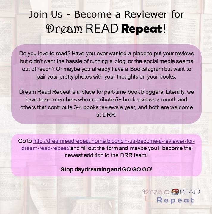 DreamReadRepeat's tweet photo. Join Us - Become a Reviewer for Dream Read Repeat!
.
Fill out our form and maybe you’ll become the newest addition to the DRR team! Link in bio!
.
#Recruiting #DreamReadRepeat #NewMembersWanted #Blog #Books #BookishBlog https://t.co/L19MeZSyPL
