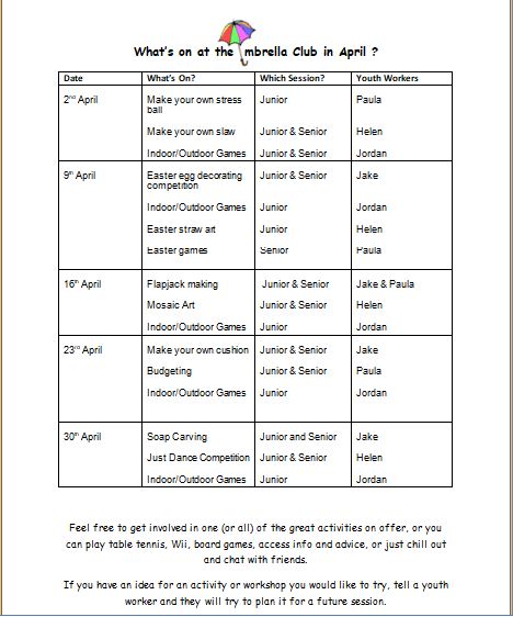 WestgateYP's tweet photo. Great activities on at The Umbrella Club in March &amp; April :) https://t.co/VjBDwuABEr