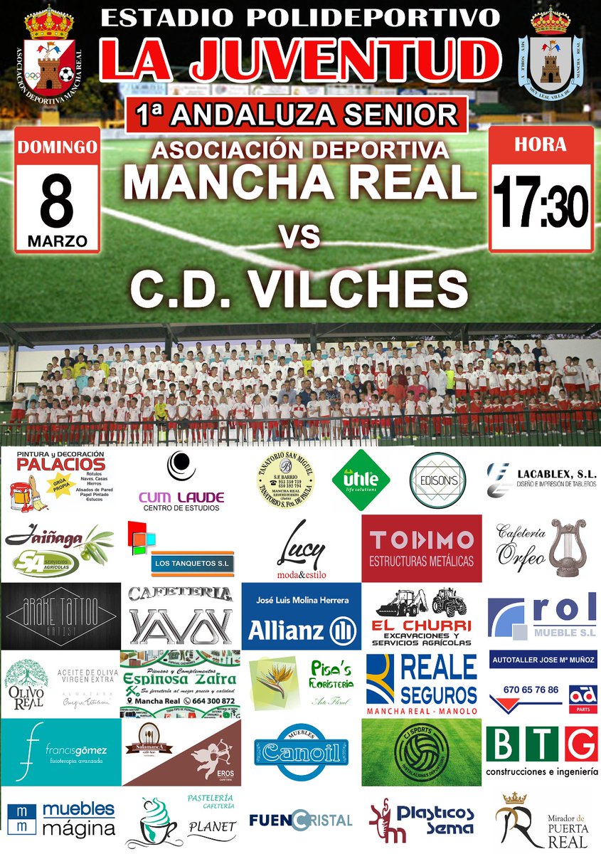 PARTIDO EN CASA  ⚽️⚽️

⚽️ Jornada 26
🆚️ <a href="/cd_vilches/">C.D. Vilches-Coosur</a>
📆 08 de Marzo. 
⌚17:30 H. 
🏟 Estadio La Juventud.