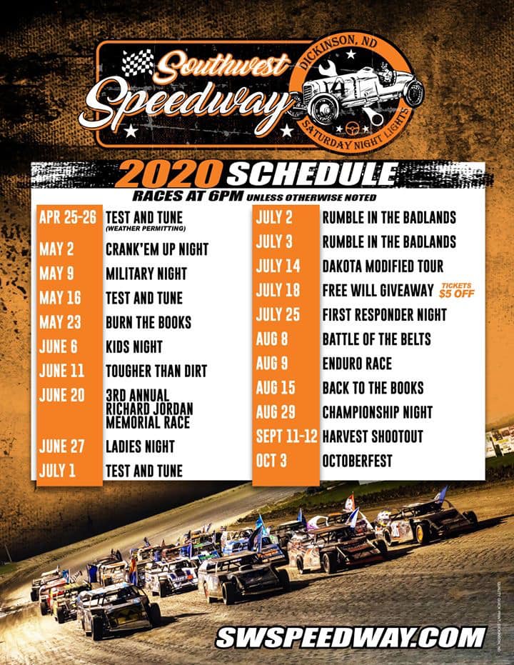 DickinsonCVB's tweet photo. Check out the Southwest Speedway 2020 Schedule! ποΈ
#visitdickinson #speedway #racecars #IMCAModifieds #WissotaStreetStocks #IMCANorthenSportMods #SWSHobbyStock #INEXLegends #IMCASportCompact https://t.co/qo362Z1GkQ