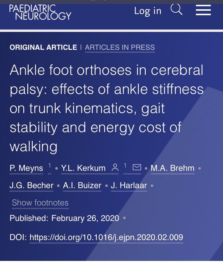 Pieter Meyns (@pietermeyns) on Twitter photo Very proud of our latest paper on the effect of varying AFO stifness on trunk movement, gait stability and the energy cost of walking in CP! 🦾In European journal of Paediatric Neurology. Very nice collaboration!👇
<a href="/REVALResearch/">REVAL Research</a> <a href="/amsterdamumc/">Amsterdam UMC</a> #scicomm
doi.org/10.1016/j.ejpn… Very proud of our latest paper on the effect of varying AFO stifness on trunk movement, gait stability and the energy cost of walking in CP! 🦾In European journal of Paediatric Neurology. Very nice collaboration!👇
<a href="/REVALResearch/">REVAL Research</a> <a href="/amsterdamumc/">Amsterdam UMC</a> #scicomm
doi.org/10.1016/j.ejpn…