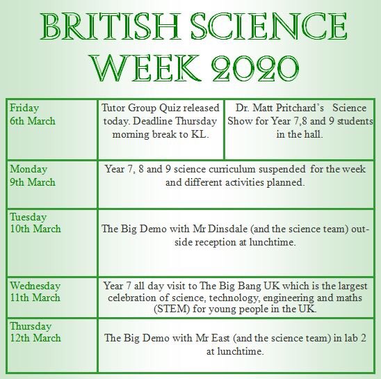 It's a busy week ahead for British Science Week at LHS!