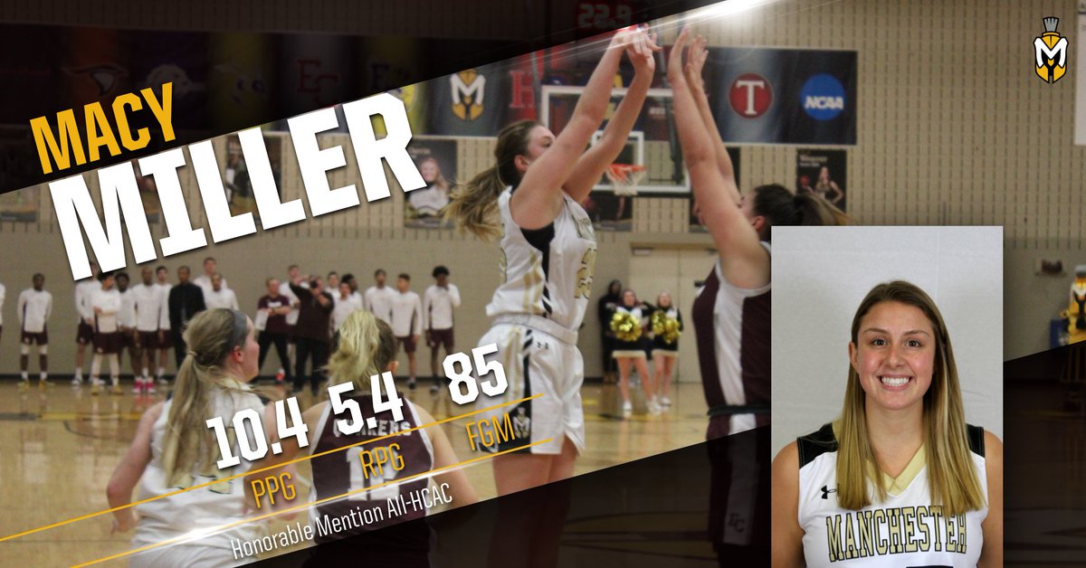 WBB: Congratulations to sophomore forward Macy Miller for earning Honorable Mention All-HCAC honors today! Miller led Manchester in both scoring (10.4 ppg) and rebounding (5.4 rpg) this season. #MUSpartans #TheHeartOfD3

Release: bit.ly/39tyZgX