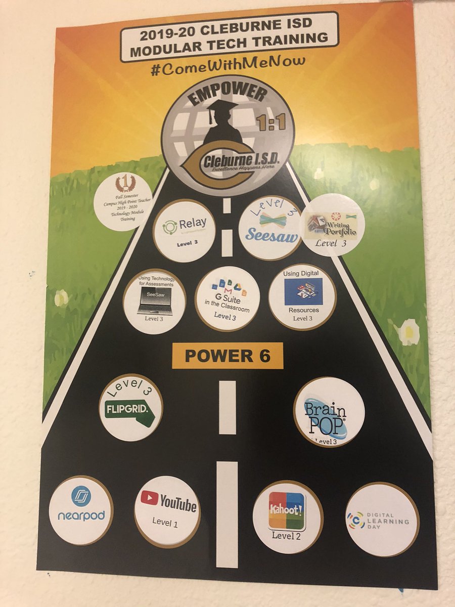 JFinstructTech's tweet photo. Elementary Module Training posters are filling up. First elementary teacher to complete all trainings, Mrs. Humphreys from Gerard Elementary #ComeWithMeNow #CISDALLIN #TechnologyisaTool https://t.co/HMQr2ojS8u
