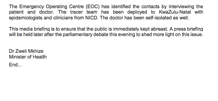 ewnreporter's tweet photo. #Coronavirus Statement from department. https://t.co/B8B4cTshZz