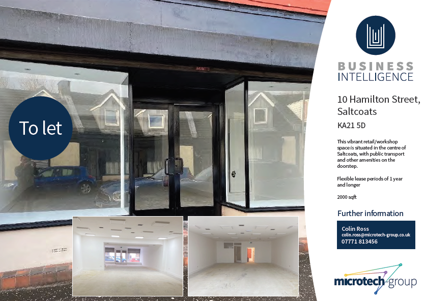 Microtech_BI's tweet photo. Office or retail space available in Saltcoats 📍 
10 Hamilton Street
£10,000/year

✔️ 2000 Sq Ft
✔️ Close to public transport &amp; other amenities
✔️ Offering flexible lease terms for 1 year or longer

📧 colin.ross@microtech-group.co.uk
📞 07771813456 https://t.co/zUXNxKL9zd