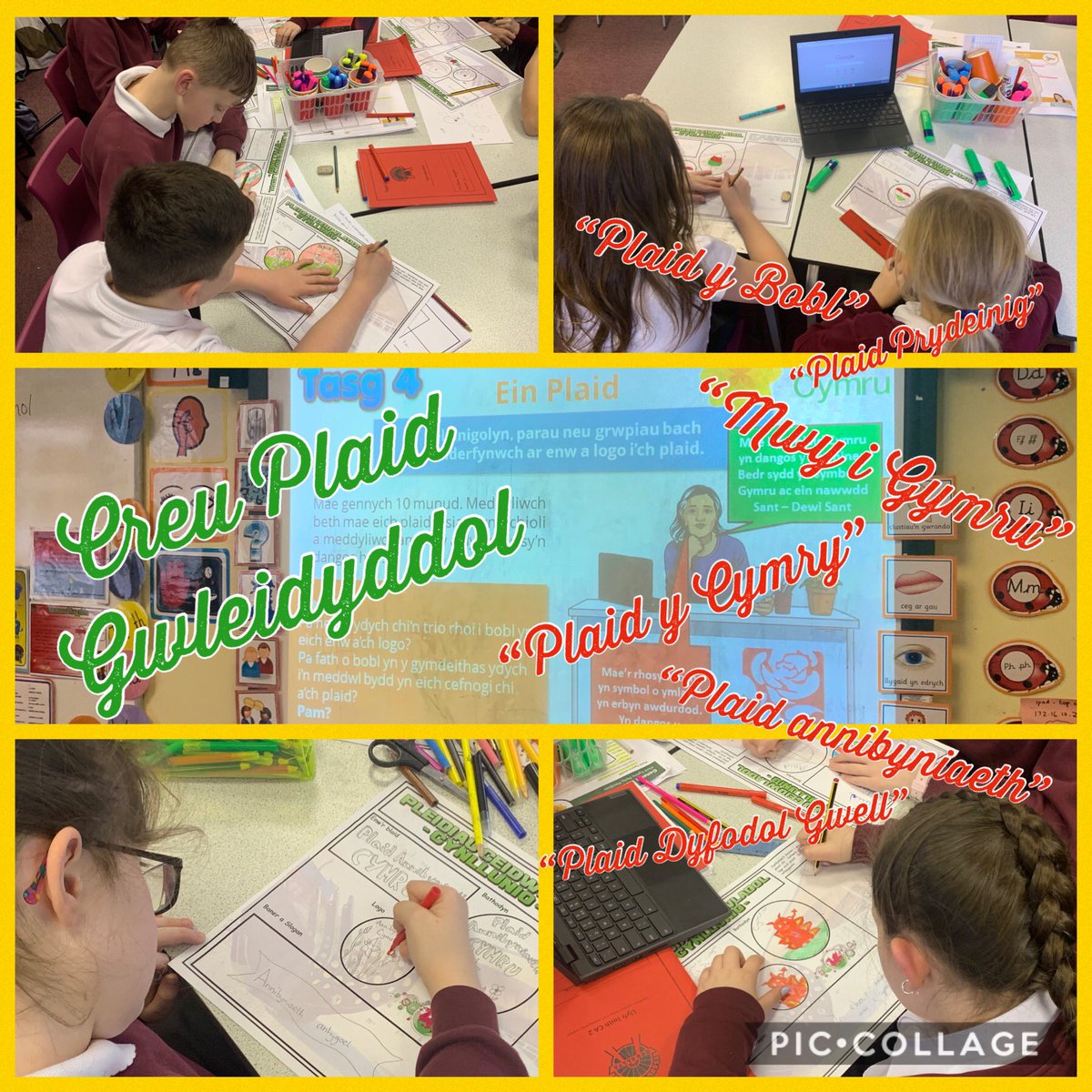 ysgolbroallta's tweet image. Dosbarth y #pwllglo yn brysur yn creu pleidiau gwleidyddol eu hun yr wythnos hon . Diolch o galon i @delythjewell @DelythJewellAM @Plaid_Cymru am ein helpu ni i gynllunio ac ysgrifennu maniffesto i’n pleidiau heddiw @sewalesEAS @SerenaSbarc @EAS_Cymraeg