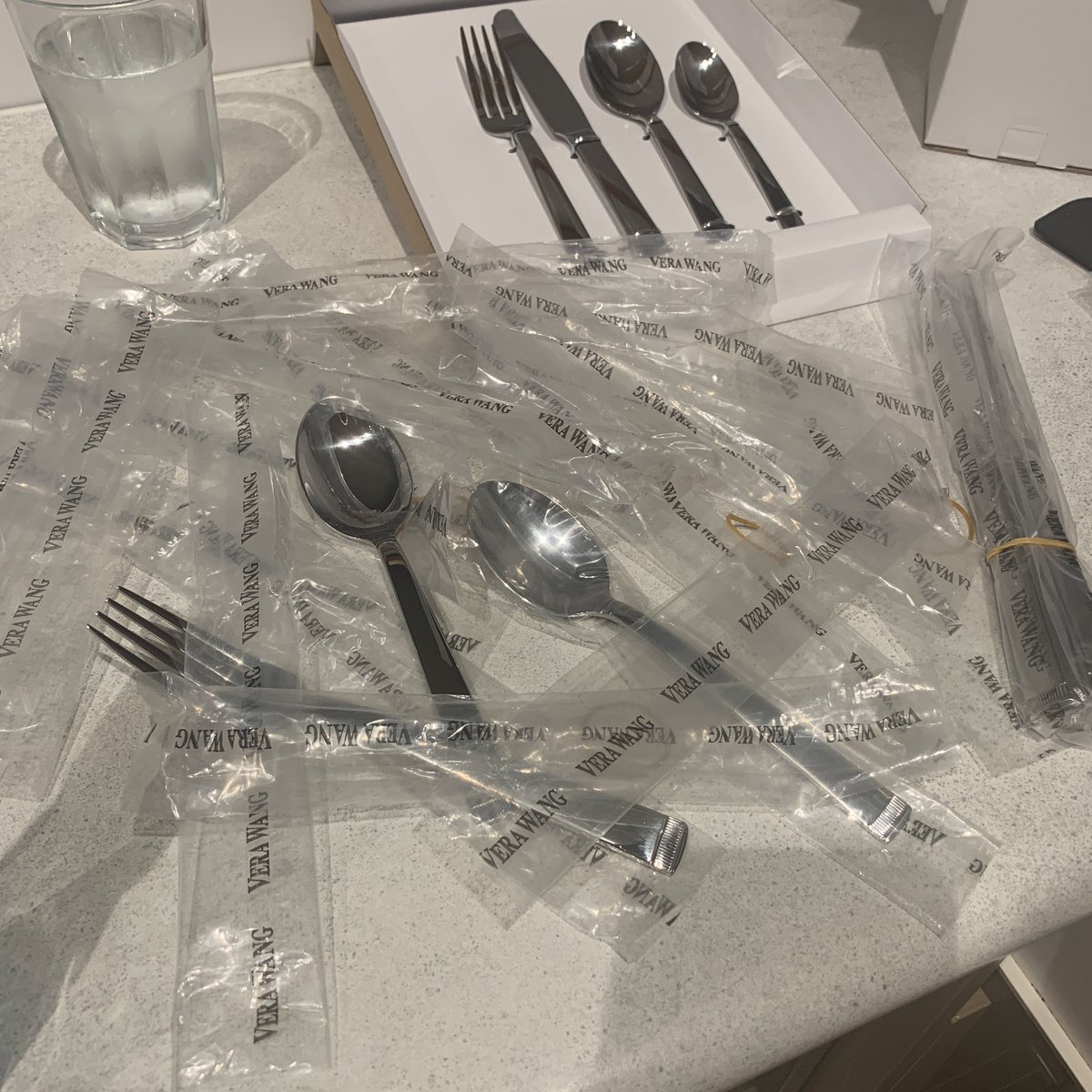 chantelle_cox's tweet photo. Was stoked to open your cutlery @VeraWang.... Sad to see so much plastic 😖 #noplasticwaste https://t.co/kEcurYuo7H