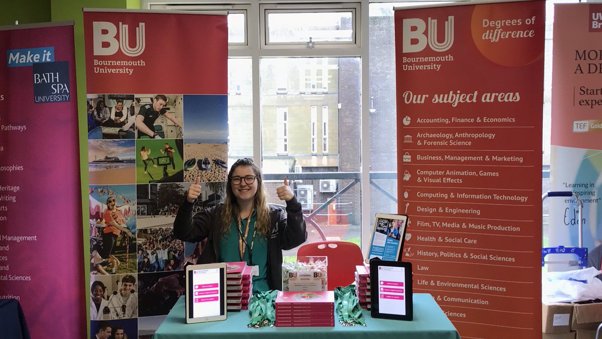 BUSchools's tweet photo. We’re here at @WeymouthCollege’s Next Steps Careers Fair. Come say hello to our lovely placement student Emily! 👋 #BUProud #BelongAtBU #BURocks https://t.co/Nd4KHtxnmt