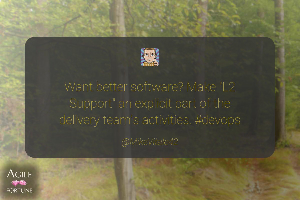 AgileFortune's tweet photo. Want better software? Make "L2 Support" an explicit part of the delivery team's activities. #devops ^ @MikeVitale42 https://t.co/I51tm8hhPf