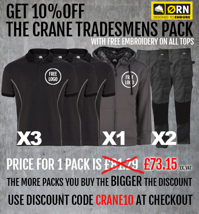 Krowmark's tweet photo. Get an additional 10% off our The Crane Tradesmen's Pack with garments from ORN International. One pack including embroidered logo is only £73.15 ex.VAT. Buy more pay less! Terms and conditions apply.

Get them here: https://t.co/1mQMF0xa8d https://t.co/MQQaulp02R