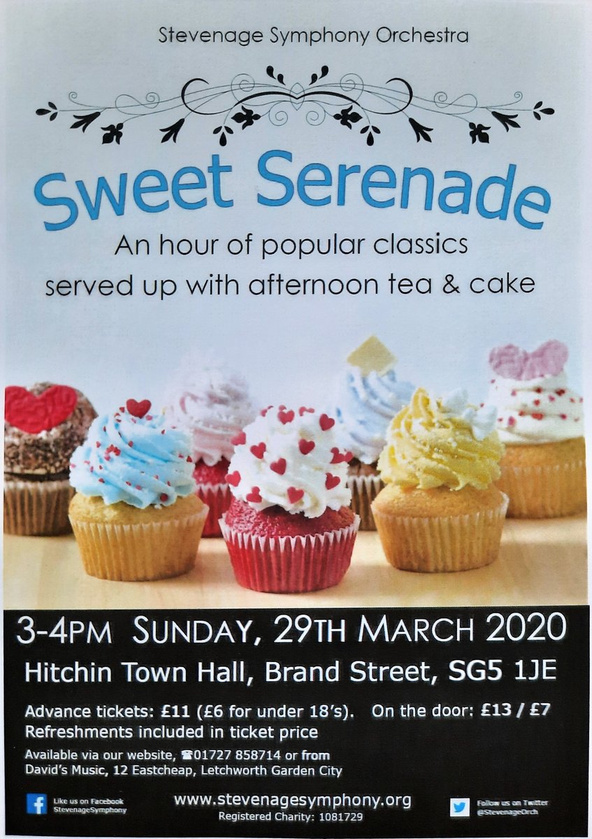 StevenageOrch's tweet photo. Back by popular demand - our afternoon concert of popular classics with tea and cake included! 

Sun 29 March, 3-4pm, Hitchin Town Hall.
Tickets available now! 

#communityorchestra #hitchin #stevenage #classicalmusic #localevents #hertfordshire

https://t.co/c9Uv0FDmBi https://t.co/MFMx3KcTxC