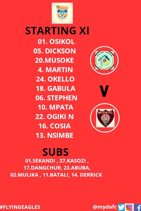 MYDA_FC's tweet photo. Starting line up against Katwe United @FUFABigLeague #Flyingeagles #Ammyda Letโs go Boys .... ๐ช https://t.co/DGHspMstay