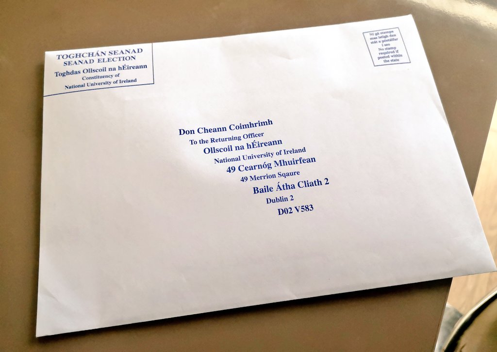 jqbilbao's tweet image. Voting done in the Seanad election. Polls close in the NUI panel on March 31st at 11:00am
(votes must be returned by post by then) #Seanad2020 #Seanadelection