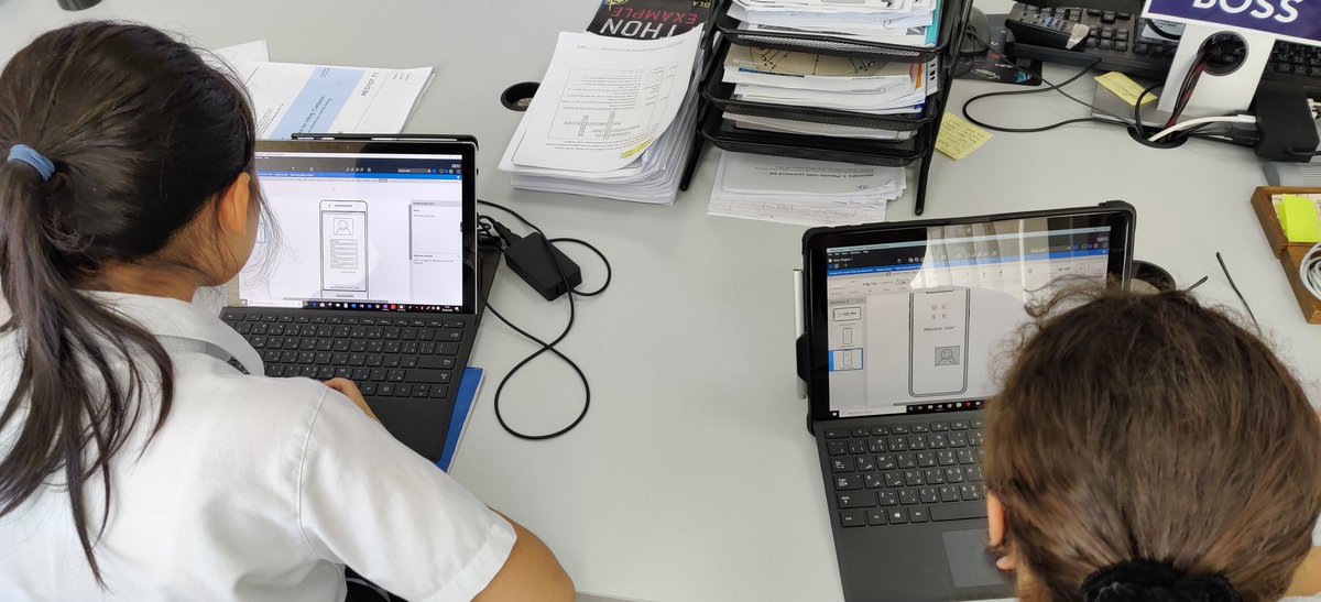 JESSICTDept's tweet photo. These @JESS_Secondary students working in teams on designing their own mobile app solution using @balsamiq wireframes. #IndustryStandard #Software  #JESScollaboration #JESSproblemsolving #FutureReady @MrAdamMasters https://t.co/3OqY9VFHcT