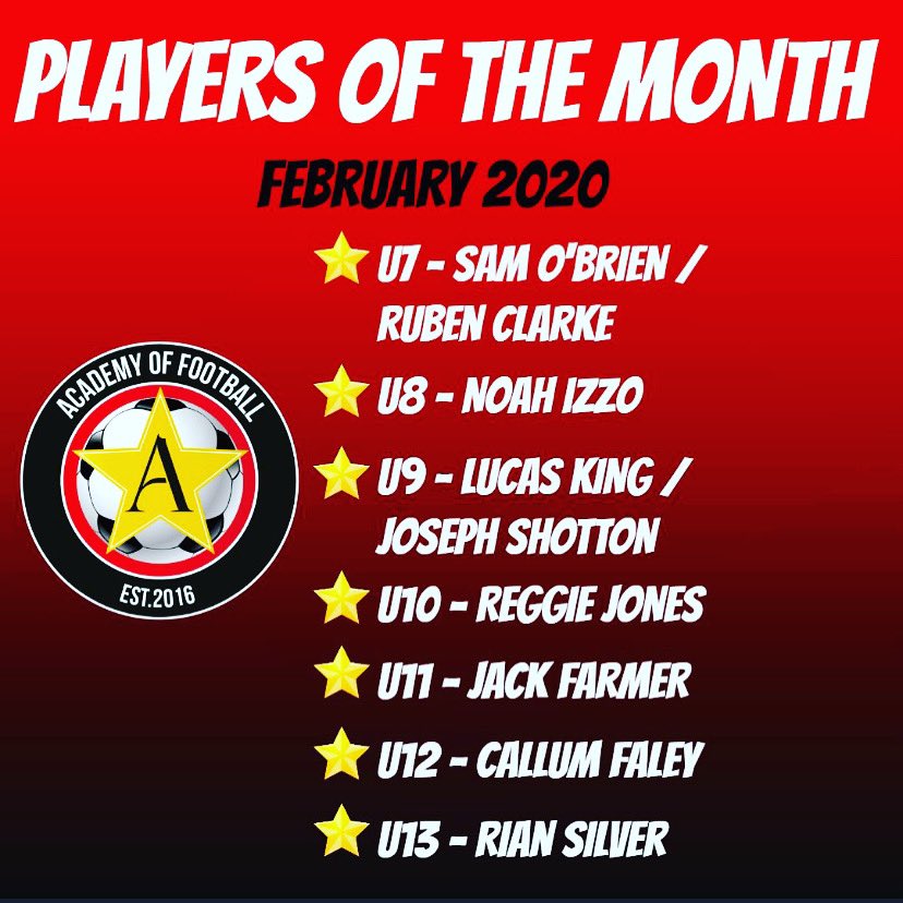 AAcademymk's tweet photo. Players of the Month

Congratulations to our February 'Players of the Month' - Well done!! https://t.co/PtLowW1BBK