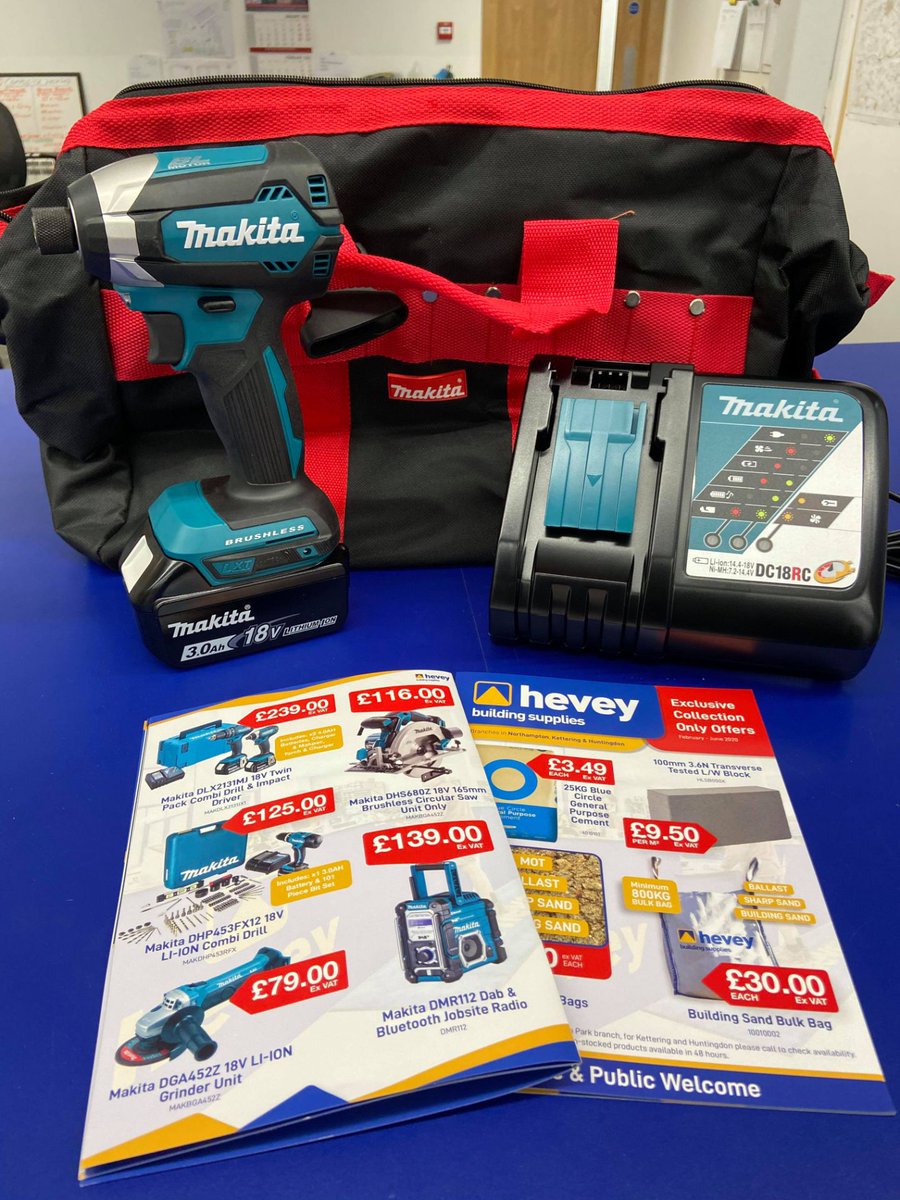 HeveyBS's tweet photo. Just In Makita Offer!!!
Makita Impact Driver Kit for £139.00 + VAT only.
Kit comes with
Impact Driver, 3.0AH Battery, Charger and Carry Bag.
#Hevey #Kettering #Makita, #Offer #Kit https://t.co/yv5dkxnemE