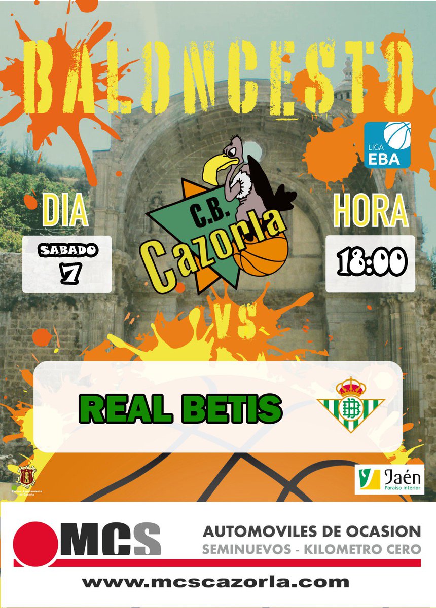 Jaén Paraíso Interior CB Cazorla (@cbcazorla) on Twitter photo 🏆 Liga EBA. Jornada 11
📆 Sábado 07/03/2020
🕖 18:00 horas
🆚 Real Betis Baloncesto
🏟 Polideportivo "José Jorquera"
🌍 Cazorla
#SomosEquipo
<a href="/CompeticionFEB/">CompeticionesFEB</a> <a href="/FABJaen/">FAB Jaén</a> <a href="/eldeportedejaen/">El Deporte de Jaén</a> <a href="/notodoesACB/">notodoesACB</a> <a href="/lacontradejaen/">Lacontradejaén</a> 🏆 Liga EBA. Jornada 11
📆 Sábado 07/03/2020
🕖 18:00 horas
🆚 Real Betis Baloncesto
🏟 Polideportivo "José Jorquera"
🌍 Cazorla
#SomosEquipo
<a href="/CompeticionFEB/">CompeticionesFEB</a> <a href="/FABJaen/">FAB Jaén</a> <a href="/eldeportedejaen/">El Deporte de Jaén</a> <a href="/notodoesACB/">notodoesACB</a> <a href="/lacontradejaen/">Lacontradejaén</a>