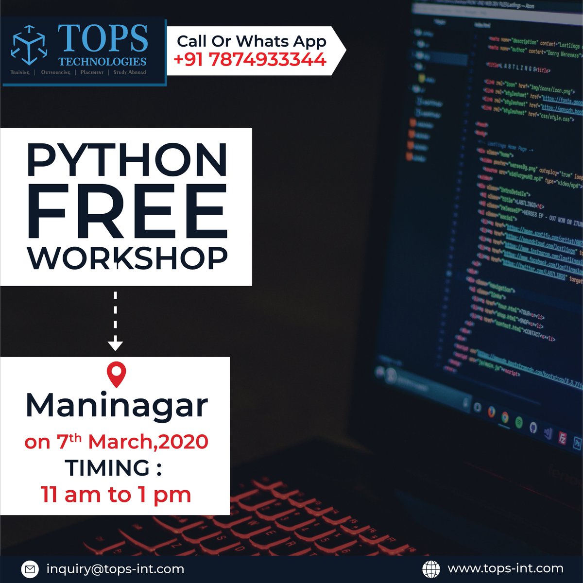 topstech's tweet image. #Python - 1 of the excellent lang. to learn for beginners coz it has simple easy-to-use syntax.

SO, what u r waiting?

We have #FREEWorkshop this Saturday at our Maninagar Branch.

For more details: Call / WA :+91-7874933344

#TopsTechWorkshop #PythonCourse #LearnPython