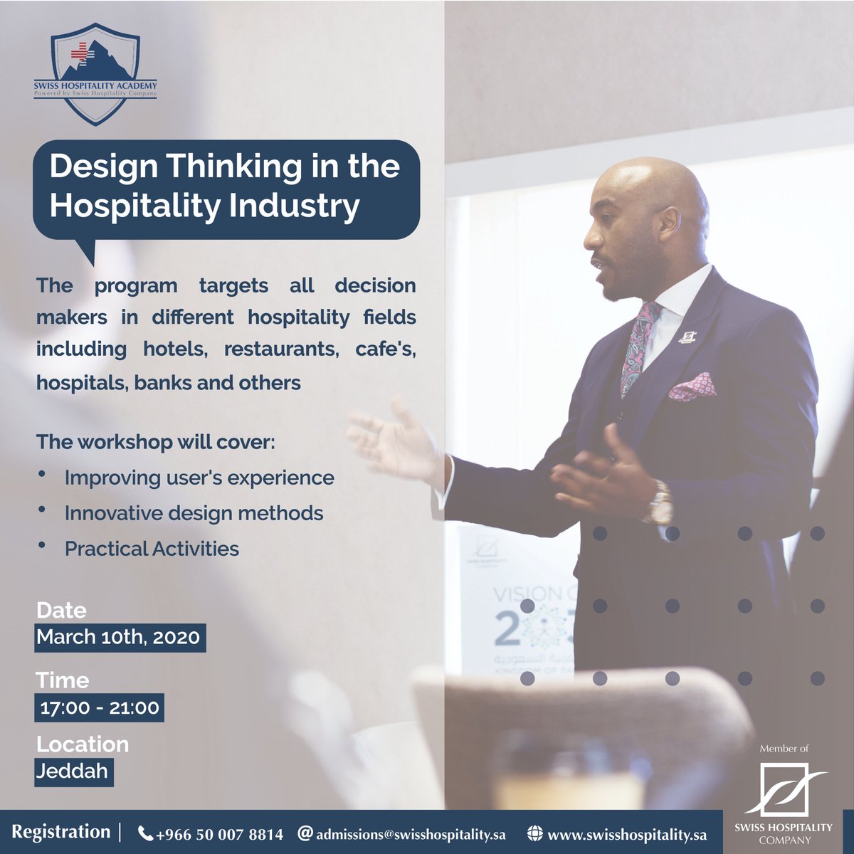 Swiss Hospitality Academy presents "#Design Thinking in the #Hospitality Industry" to help all the decision makers in upgrading their customers' experience.

To register: 
forms.gle/8BMyrabaA3p4G2…

For more information:
0500078814