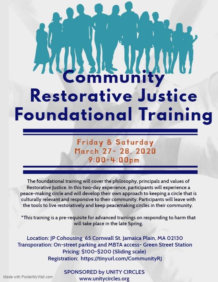 BlmBoston's tweet photo. Community training on restorative justice coming up this month! #worldwithoutprisons #abolition https://t.co/O62ABhWxuA