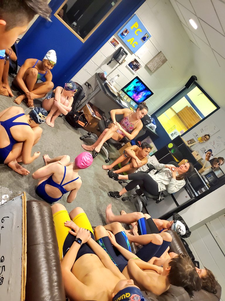 PC_CoachCrystal's tweet photo. PC Senior Gabby Lopez-Ona meets with younger team members to talk about meet prep & confidence #TrustTheProcess #PCACproud @UpperSchoolPC https://t.co/pnuS9G8VTV