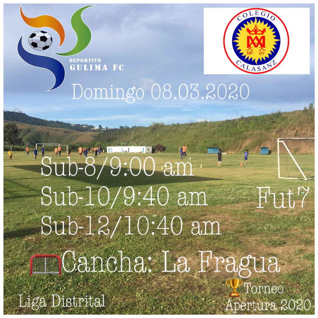 4a jornada este domingo 08.03.2020 contra #calasanz  
en nuestra cancha #lafragua 
#bienvenidos #competencia #fut7 #balonenpie #gulimasiemprepresente #clubgulima #ligadistrital #torneorómulohernández #apertura2020🏆