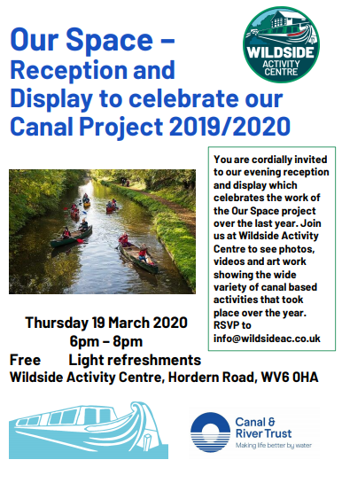 WildsideAC's tweet photo. We are pleased to invite you to attend an exhibition showcasing the work we've done as part of the Canal and River Trust's 'Our Space' project. See poster for more details. #lifesbetterbywater #wolverhampton #wildsideac https://t.co/VsdKUhuke2