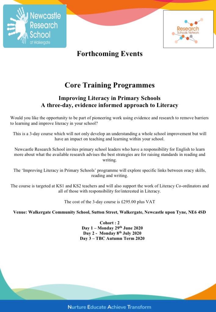 NcleRSN's tweet image. Improving Literacy in Primary Schools 3-day course 📚

Would you like to be part of pioneering work using evidence and research to remove barriers to learning and improve Literacy in your school? 

#WorldBookDay #EvidenceBasedLearning #EEF #ResearchSchool #teaching #Literacy