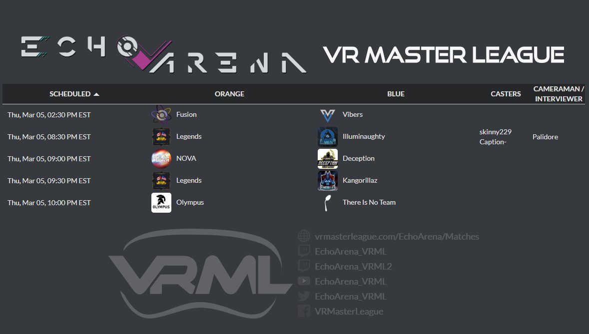 EchoArena_VRML's tweet photo. There could be a couple of major upsets in the matches today!
🌐https://t.co/2r8N4jOWIy
📺https://t.co/HoMBFznzZr
🗣️https://t.co/n7l272DdOX

 Don't forget to submit your guesses &amp; be sure to tune in!👀 https://t.co/jsRoWFoYZB