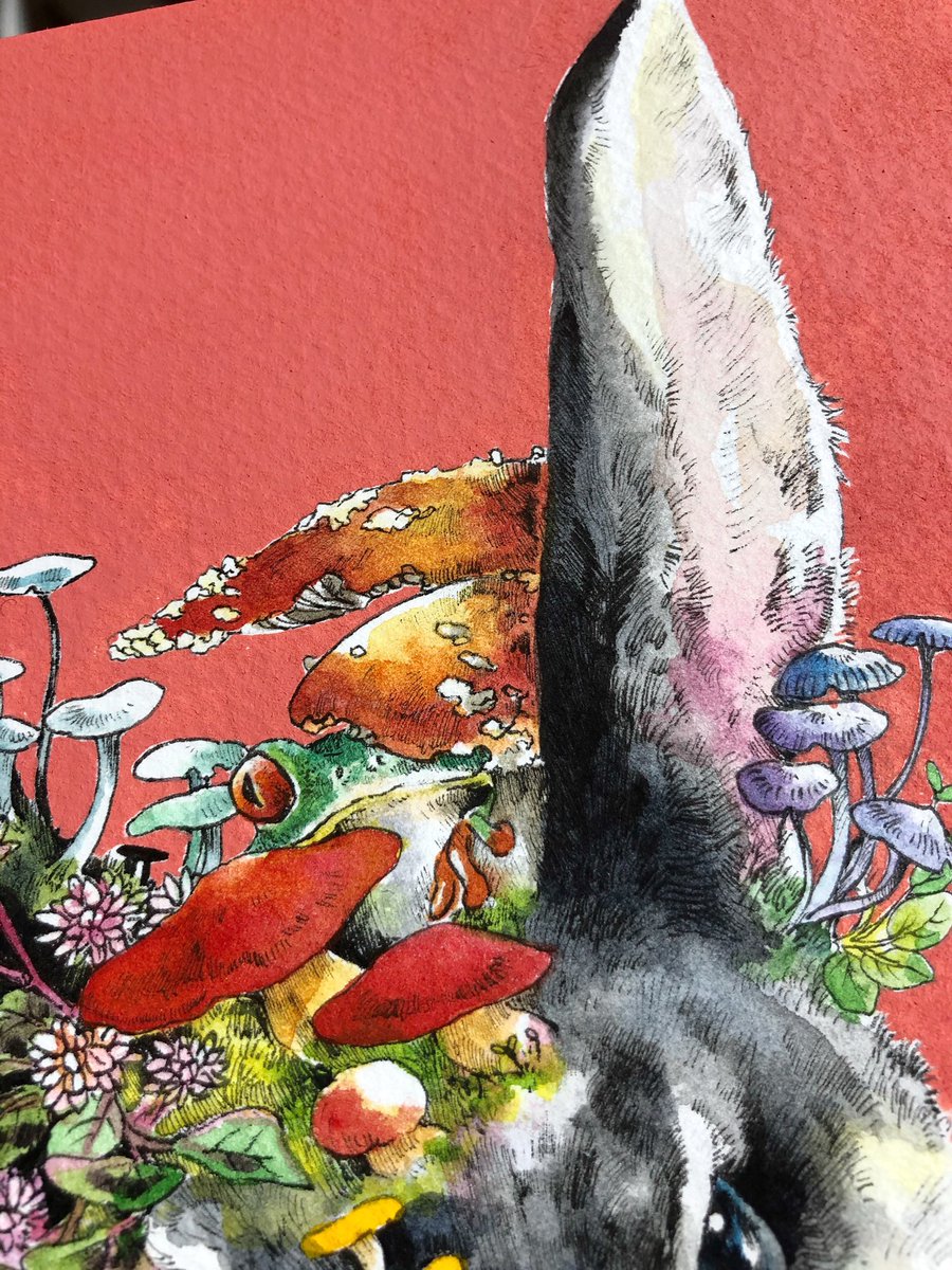 「『お粧し』SM号 水彩 ペン アクリル
おめかし、と読むそうです。黒兎がミモザの」|Keso Artのイラスト