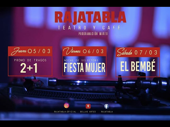 AcaCaracas's tweet photo. #AcáCaracas #Rumbas en #RAJATABLA. Desde #Hoy #Jueves #5Mar se activa el legendario café - bar caraqueño de #BellasArtes con fiesta y buena energía en el #MesDeLaMujer #EntradaLibre TRES RUMBAS SEGUIDAS! #ViveCCS #DisfrutaCCS #AgendaCaracasAlternativa #MarzoFeminista ♀️ https://t.co/qSA9gZfxyr