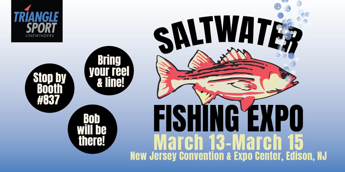 TriangleSport's tweet photo. T-minus 7 and counting! We are a week away from the #SaltwaterFishingExpo at #NewJerseyConventionExpoCenter March 13-March15! Visit Bob at #Booth715.
#DeepSeaFishing
#SaltWaterFishing
#FishingLine
#BraidedLine
#TriangleSportLinewinders
#LessTimeSpooling
#MoreTimeFishing https://t.co/ZdkHLIHtid