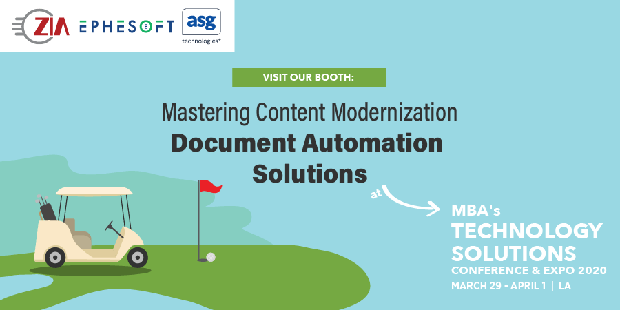 ziaconsulting's tweet photo. We’ll be at #MBATech2020 with @Ephesoft and @ASGTec in Los Angeles on March 29 to April 1. Come see demos and get more information on automating document processes to increase productivity and decrease human error. https://t.co/rk2ox2jAQS https://t.co/PCtBaY8q47