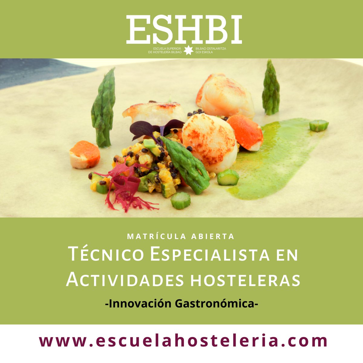 ESHBI_Bilbao's tweet photo. ¡Especialízate en cocina!
👉🏽 Innovación gastronómica, Cocina creativa, pastelería de vanguardia, cocina internacional...
⚗️Formación en el Dpto. de innovación #BasqueFoodLab
👨🏽🍳Prácticas
➡️ https://t.co/BE6JViarSh
#innovacióngastronómica #especializacióncocina https://t.co/yo4MS7HA75