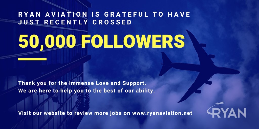 ryanaviation2's tweet photo. Ryan Aviation just hit 50,000 followers ! #gratefulandblessed
⚘ Thank you all for all your loyal support &amp; kindness.

For Business and Recruitment Partnership: connect on https://t.co/sN0EP4sjDV OR with Barry Usher on barry@ryanaviation.net https://t.co/C6GfSRv807