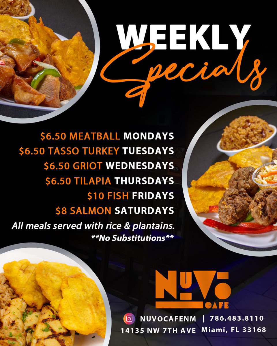 🚨ATTENTION 🚨
Tilapia Thursday’s❗️
Nuvo Cafe Is Now Running Weekly Specials For March Madness !
Specials Will Change Weekly And Will Run All Day ( While Supplies Last )
Follow Us On IG @nuvocafenm 
🚨 Like &amp; RT 🚨