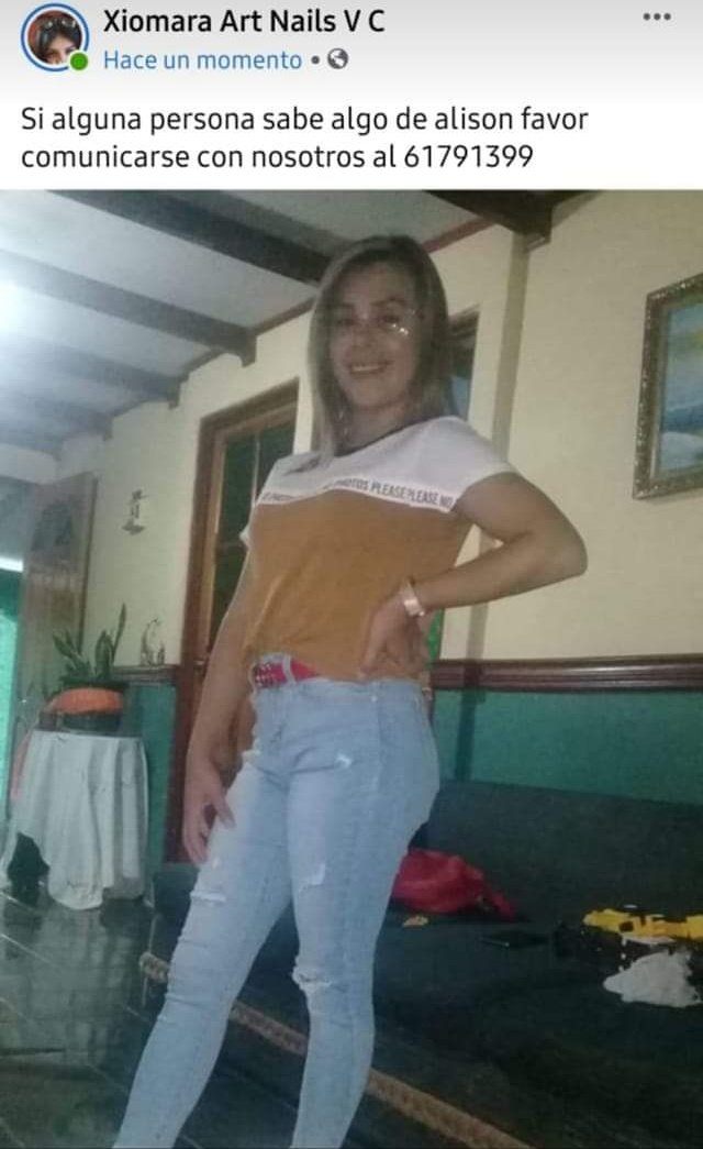 Hola, tengo una prima una prima desaparecida, si la ven se comunican conmigo porfavor si saben algl me escriben.