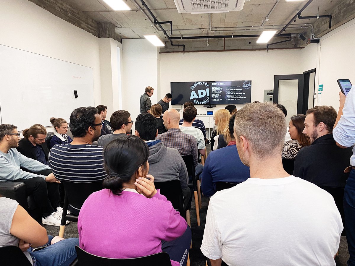 kimsd's tweet photo. Brilliant turn out tonight for the @ProductOfADL Meetup at @HappyCo. It was our biggest one yet! Thanks to all who presented and shared knowledge. We're building a great community of designers and want you all to be a part of it. https://t.co/JBkbsgurKW