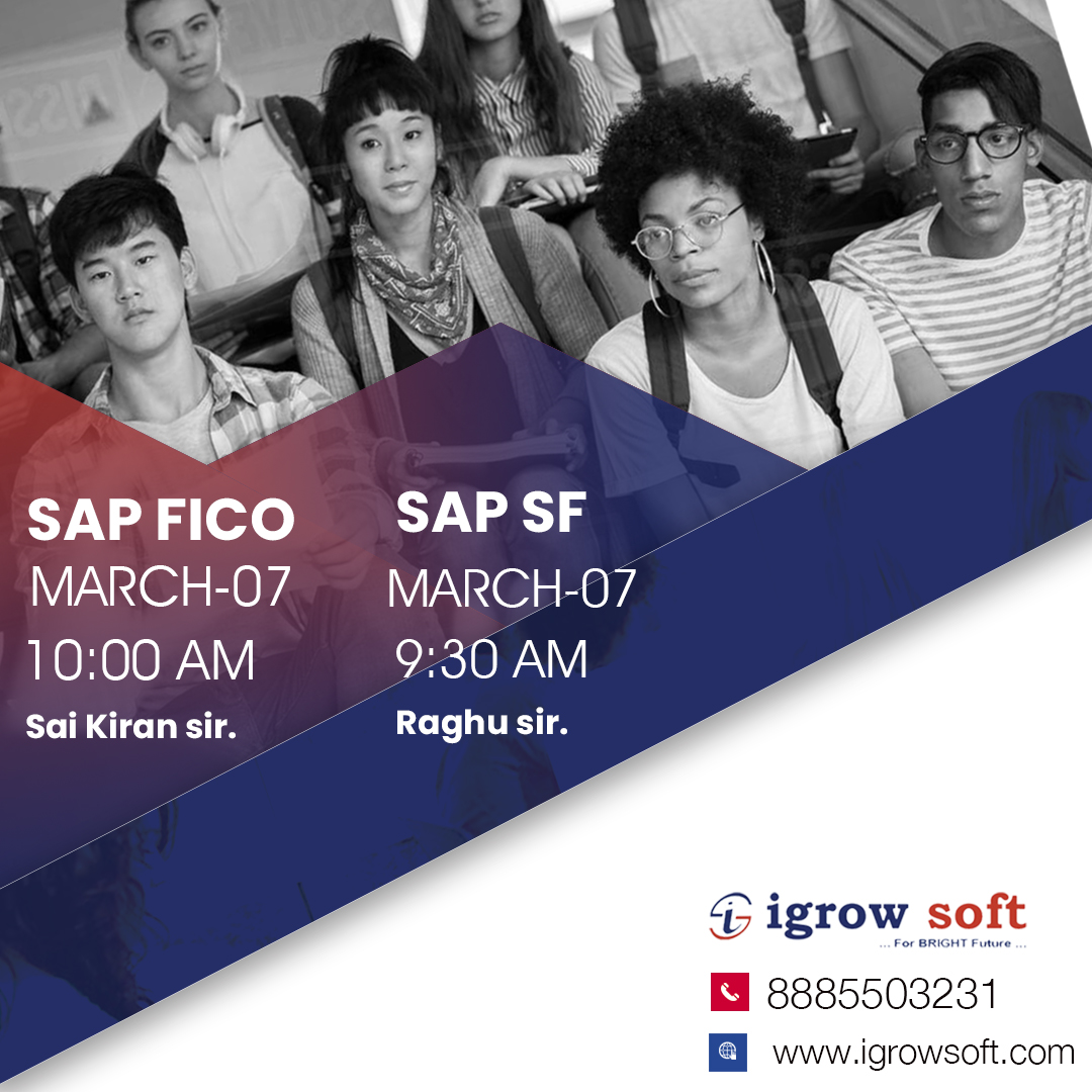 igrowsofthyd's tweet photo. Experience the expertise of our professional faculty at Igrow Soft Solutions with demo classes organized every weekend for you to get an understanding of the benefits of our professionals courses. Hurry! Limited seats available. Register now.
☎ +91 8885503231 
#SAPFICO #SAPSF https://t.co/2xhULxpwJp