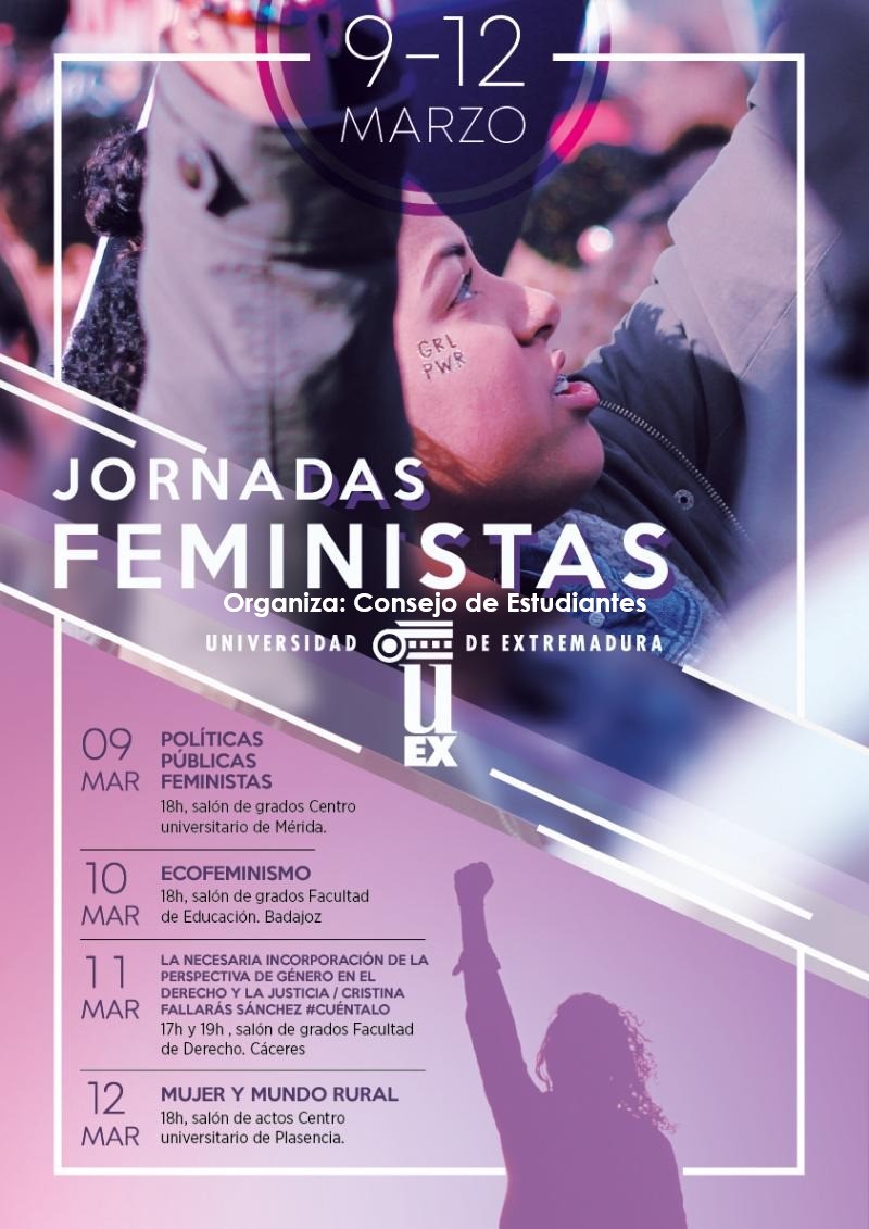 🔴JORNADAS FEMINISTAS🔴

Con motivo del 8M, desde el CEUEx hemos organizado las Jornadas Feministas de la UEx, EN LOS CUATRO CENTROS!

Nos vemos los días:
- 9M en Mérida
-10M en Badajoz
-11M en Cáceres
-12M en Plasencia

Iremos ampliando información, Estad atentos!! 💜💪🏼