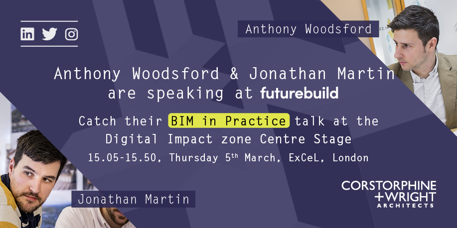 CWrightarch's tweet photo. Are you @FuturebuildNow today? Head over to the Digital Impact zone Centre Stage at 3pm to hear Anthony Woodsford and Jonathan Martin speak about their experiences of #BIM in Practice. #Futurebuild2020 #BIMinpractice https://t.co/TJMSMVj5Bu