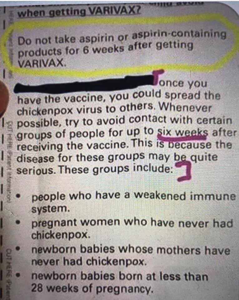 coldhardtruther's tweet photo. When will #DoctorsSpeakUp about how live vaccines shed + spread? #Varivax sheds up to 6 weeks post administration. Did your doctor inform you of this? Self-quarantine 6 weeks should be standard practice! @NY1AAP @AmerAcadPeds @NYSAAPCH2 @NYSAAPCH3 @NYSenatorRivera @DickGottfried https://t.co/bxYrFbDAXy