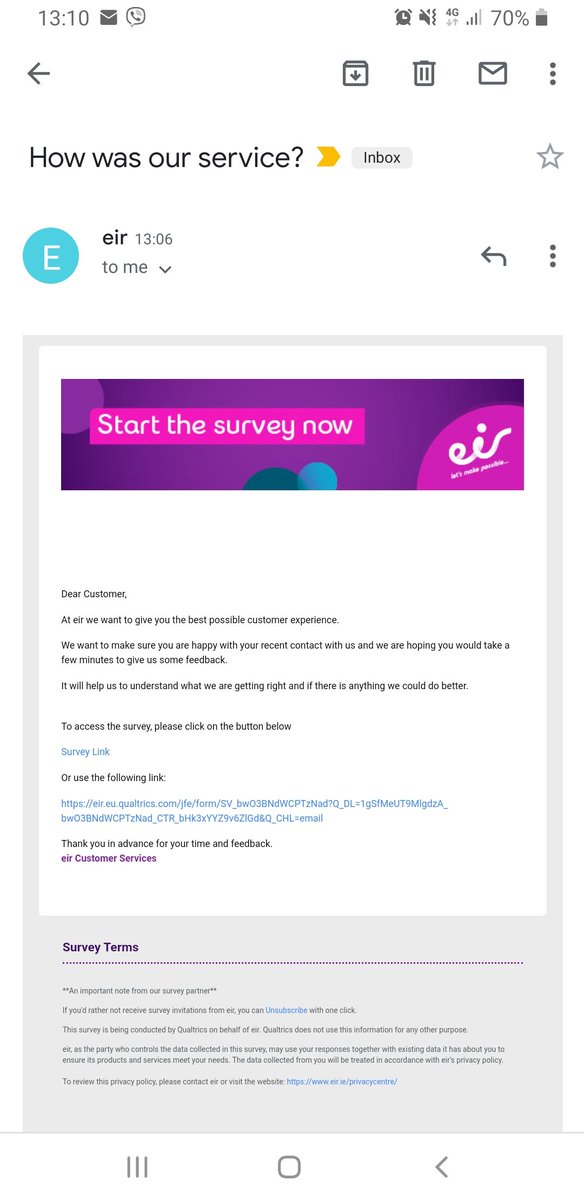 noelakelly's tweet photo. @eir @eirSport is your survey a joke question? 2 Days ago 1 of your agents said someone would contact me with 24hours as they couldn't transfer me internally to the cancellation department even though i followed the selections to the cancellation department. https://t.co/utC2GEc9Gw