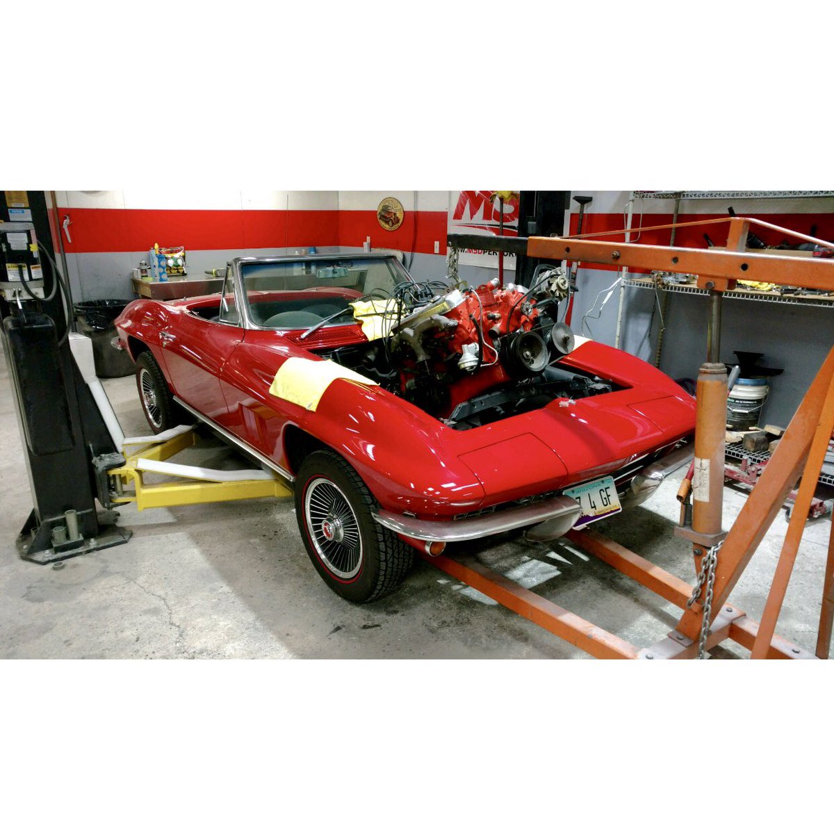 PrescottHotRods's tweet photo. Another Corvette!! This ‘67 convertible will be receiving a new 430hp LS3 crate motor and a new 4L65e transmission! 
.
#Chevrolet #Chevy #Corvette #lsswap #lsswaptheworld #ls3 #430hp #4L65e #restomod #redcars #stingray #carsofinstagram https://t.co/b8oxBxifGa