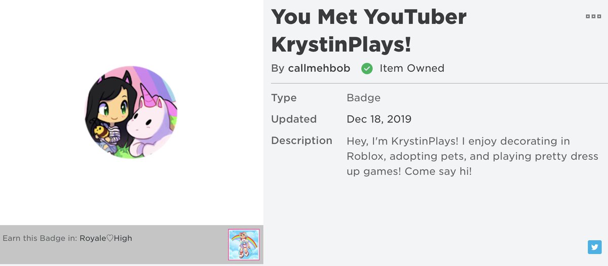 Arsen Girl On Twitter Of All The Things I Ve Done In Roblox I M The Most Proud Of Earning This Badge If You Don T Follow My Friend Krystin On Yt Roblox Or - girl friend plays roblox on my account youtube