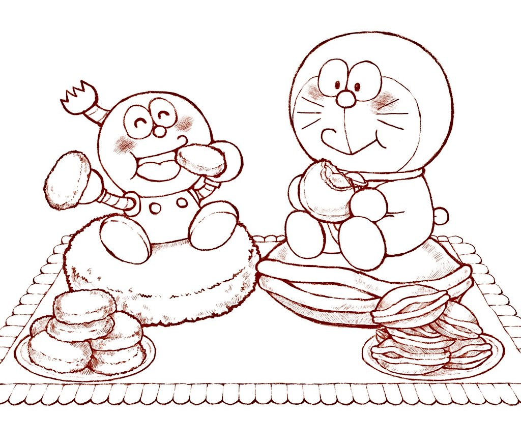 コロ助とドラえもん 線画1から描き直しました Kamo ｶﾓ 食べ物イラストの漫画