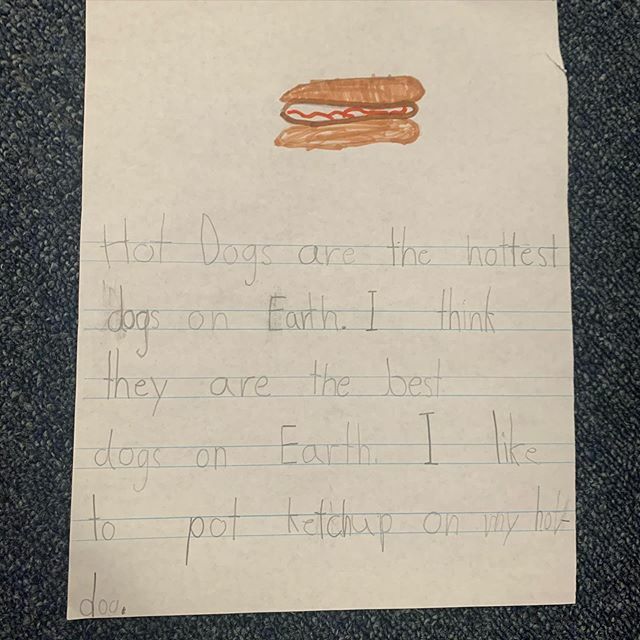 spotsot's tweet photo. Writing does not have to be boring! Here we created a poem about a hot dog! We also used this #learningwithouttears paper to help with letter sizing and placement. #handwriting #poem #sensoryplay #pediatrics #occupationaltherapy #occupationaltherapist #e… https://t.co/kJbfDqTp08 https://t.co/zjybo9AhzH
